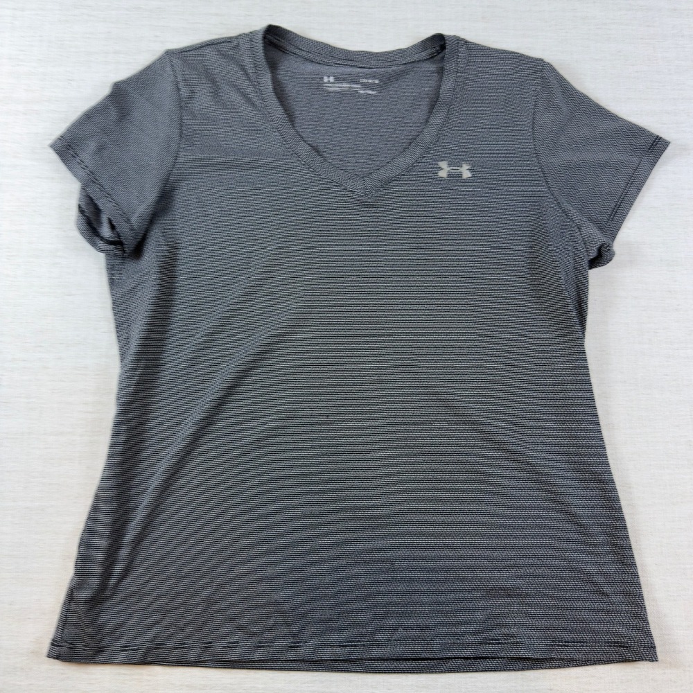 Under Armour HeatGear Womens Large Black/Gray V-Neck Short Sleeve Loose Shirt